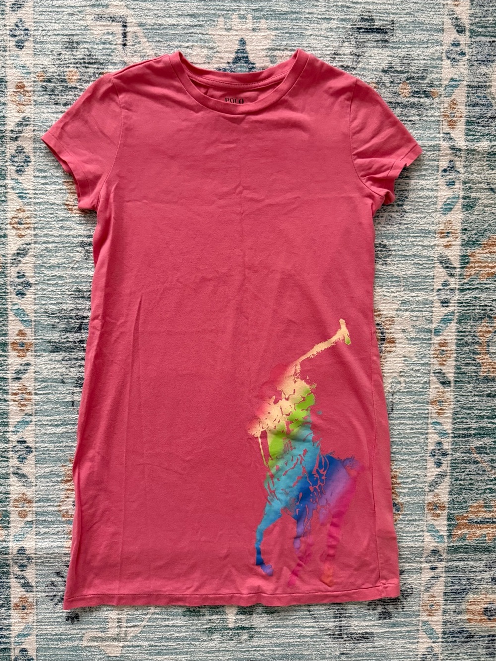 Polo by Ralph Lauren Coral Short-Sleeve Graphic Tee Dress Girl’s Size M 8-10yrs